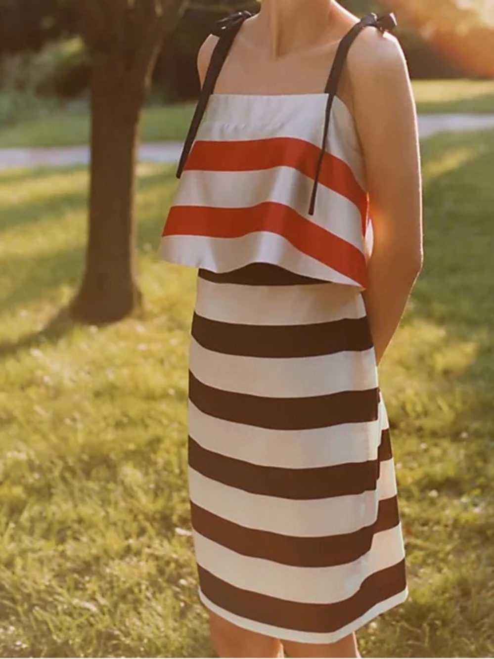 Striped Tie-Shoulder Dress in Red, Black & White